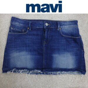 Mavi Jeans Mini Blue Denim Skirt Intentionally Distressed Hem